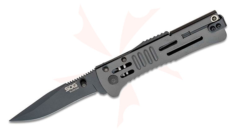 SOG SlimJim Folding Knife Assisted 3.18 inch Black Plain Blade, Black Handles