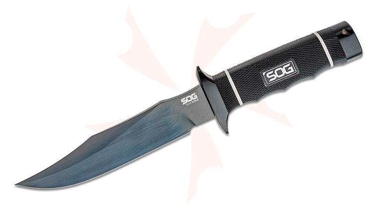 SOG Tech Bowie Fixed 6.4 inch Black Plain Blade, Kraton Handle, Kydex Sheath
