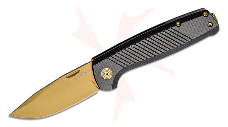 SOG Terminus SJ LTE Carbon and Gold Slipjoint Folding Knife 2.9 inch Gold TiNi S35VN Clip Point Blade, Black G10 and Carbon Fiber Handles