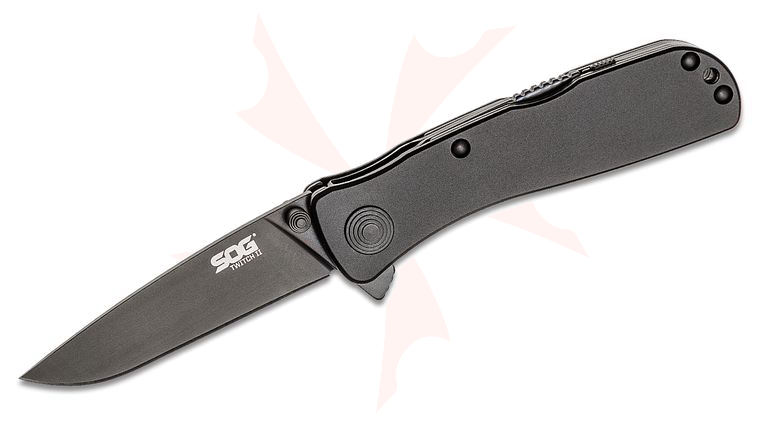 SOG Twitch II Assisted Flipper 2.65 inch Black TiNi Plain Blade, Black Aluminum Handles