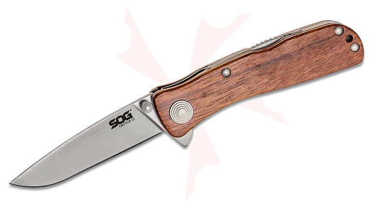 SOG Twitch II Assisted Flipper 2.65 inch Satin Plain Blade, Rosewood Handles