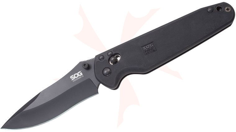SOG VS02 Visionary II Folding Knife 3.75 inch VG10 Black Plain Blade, Black GRN Handles
