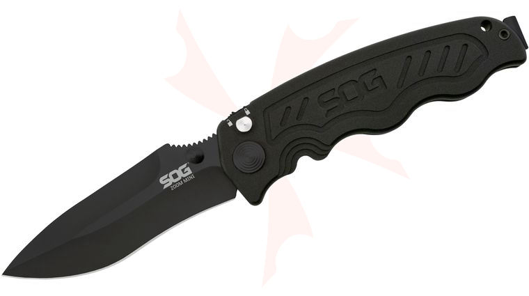 SOG Zoom Mini Assisted Folding Knife3.15 inch Black TiNi AUS-8 Plain Blade, Anodized Aluminum Handles