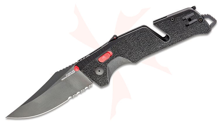 SOG Trident AT Black and Red Assisted Folding Knife 3.7 inch D2 Black Combo Blade, Black GRN Handles