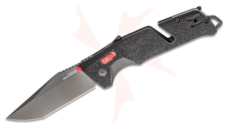 SOG Trident AT Black and Red Assisted Folding Knife 3.7 inch D2 Black Tanto Plain Blade, Black GRN Handles