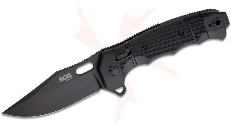 SOG SEAL XR Flipper Knife 3.9 inch Black TiNi S35VN Clip Point Blade, Black GRN Handles - XR Lock USA Made