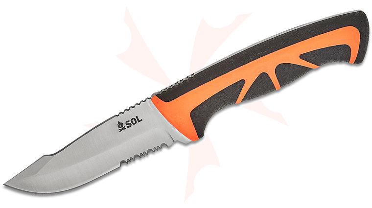 S.O.L. Stoke Field Knife, 3.8 inch 420 Satin Harpoon Blade, Nylon/TPR Handle, Nylon Sheath
