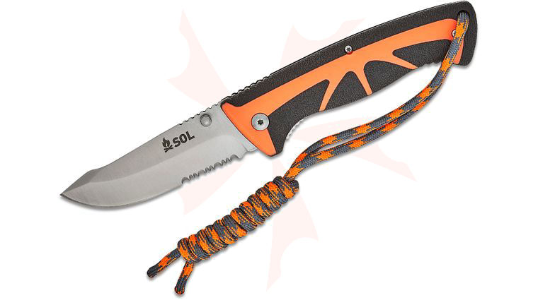 S.O.L. Stoke Folding Knife 3.25 inch 420 Satin Combo Blade, Orange and Black PP/TPR Handles