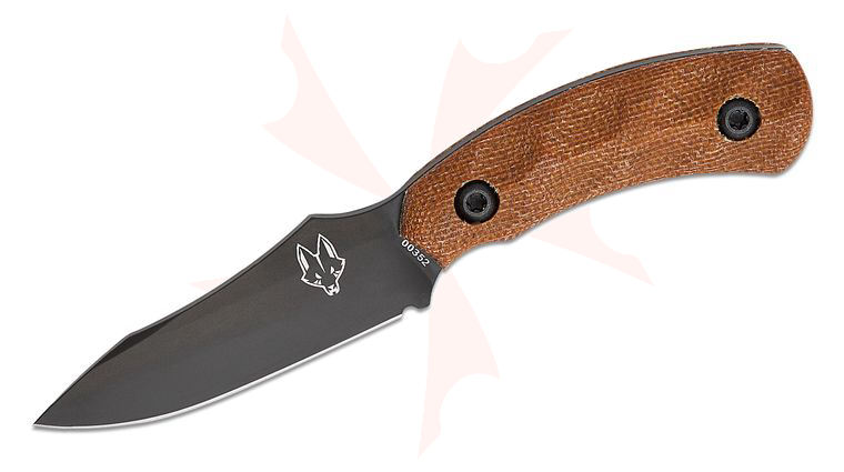 Southern Grind Jackal Pup Fixed Blade Knife 2.8 inch 8670M Black PVD Drop Point Blade, Tan Sculpted Micarta Handle, Kydex Sheath