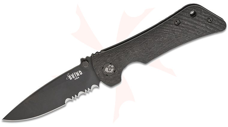 Southern Grind Spider Monkey Liner Lock Folding Knife 3.25 inch S35VN Black PVD Drop Point Combo Blade, Carbon Fiber Handles