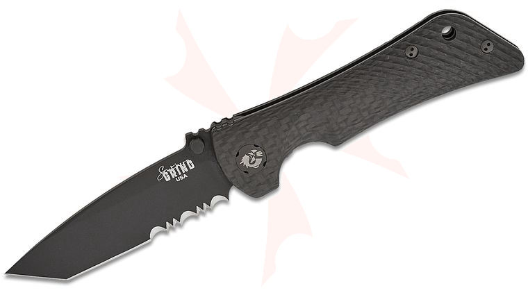 Southern Grind Spider Monkey Liner Lock Folding Knife 3.25 inch S35VN Black PVD Tanto Combo Blade, Carbon Fiber Handles