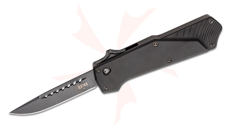 Southern Grind Arachnid AUTO OTF Knife 3.2 inch S35VN Black Drop Point Blade, Black Aluminum Handles