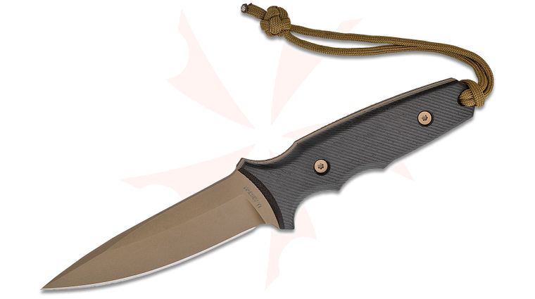 Spartan Blades Harsey TT Tactical Trout Fixed Blade Knife 4.5 inch S35VN FDE Blade, Black Micarta Handles, Black MOLLE Sheath