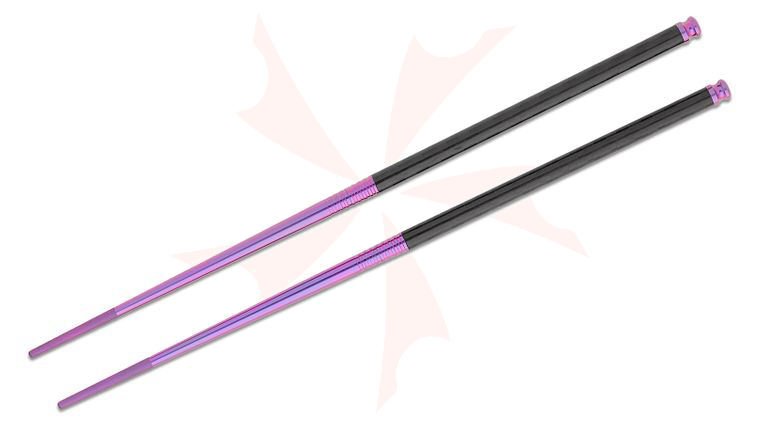 Spartan Blades Chopstick Set, Purple Titanium with Carbon Fiber Handles, Nylon Sheath