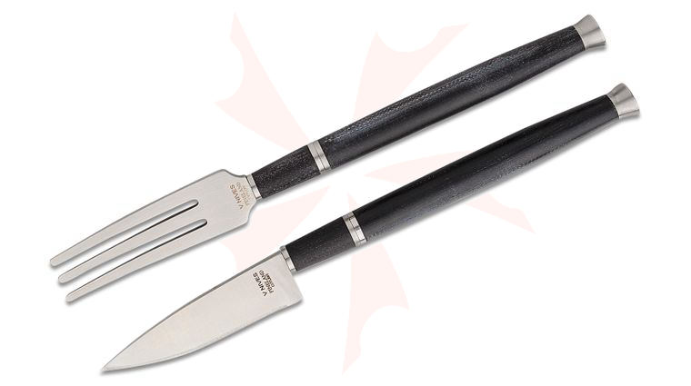 Spartan Blades/V Nives Carnivore Personal Dining Set, VG-10 Stainless Steel Knife and Fork Set, G10 Handles, Ceramic Sharpening System, Injection Molded Case