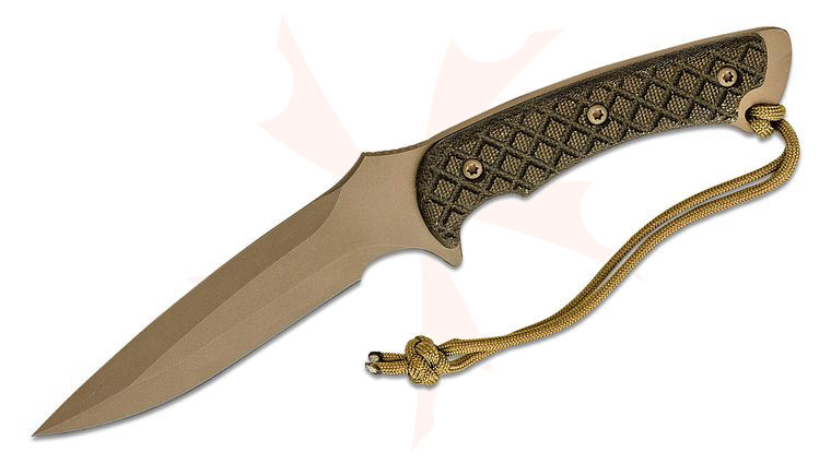 Spartan Blades Ares Combat Fixed Blade Knife 5.375 inch S45VN FDE Drop Point, Green Micarta Handles, Tan Kydex Sheath