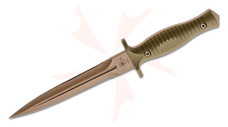 Spartan Blades Spartan-George V14 Combat Dagger 6.75 inch S45VN FDE Double Edge Blade, Green G10 Handles, Tan Kydex Sheath