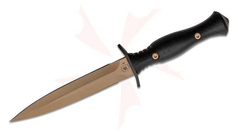 Spartan Blades Harsey Dagger Fixed Blade Knife 6 inch S45VN Flat Dark Earth Double Edge Dagger, Black Micarta Handles, Tan Kydex Sheath