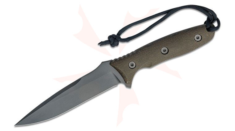 Spartan Blades Moros Fixed Blade Knife 5.25 inch S45VN Black Spear Point, Green Canvas Micarta Handles, Black Kydex Sheath