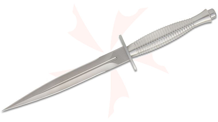 Spartan Blades Spartan-Ronin F/S Dagger Fixed Blade Knife 7 inch CPM-MagnaCut Satin Double Edge Dagger Blade, Silver Stainless Steel Handle, CLW Kydex Sheath
