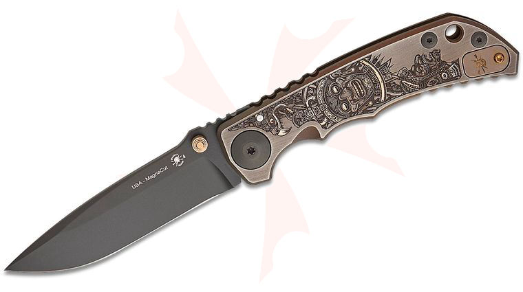 Spartan Blades Special Edition SHF Harsey Folding Knife 3.95 inch CPM-Magnacut Black PVD Blade, Aztec Engraved Titanium Handles