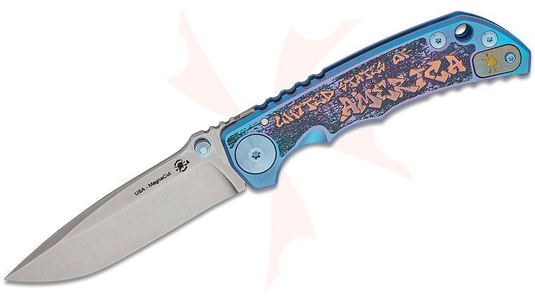 Spartan Blades Special Edition SHF Harsey Folding Knife 3.95 inch CPM-MagnaCut Stonewashed Blade,  Patriotic Graffiti Engraved Titanium Handles