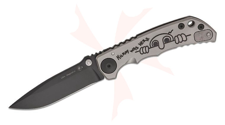 Spartan Blades Special Edition SHF Harsey Folding Knife 3.95 inch CPM-MagnaCut Black PVD Blade, Kilroy Engraved Titanium Handles, Reversible Clip