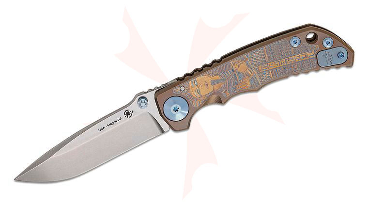 Spartan Blades Special Edition SHF Harsey Folding Knife 3.95 inch CPM-MagnaCut Stonewashed Blade, King Tut Engraved Anodized Titanium Handles, Reversible Clip