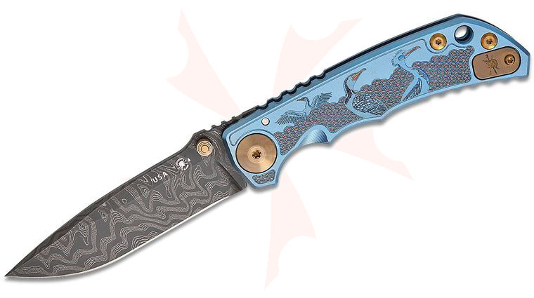 Spartan Blades Special Edition SHF Harsey Folding Knife 3.95 inch Nichols Damascus Blade, Sea Raven Engraved Titanium Handles