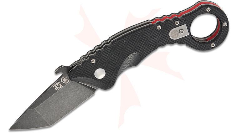 Spartan Blades Field Grade Tu Lam Ronin Shoto Folding Karambit Knife 2.5 inch 154CM Black TiNi Tanto Blade, Textured Black G10 Handles with Pinky Ring