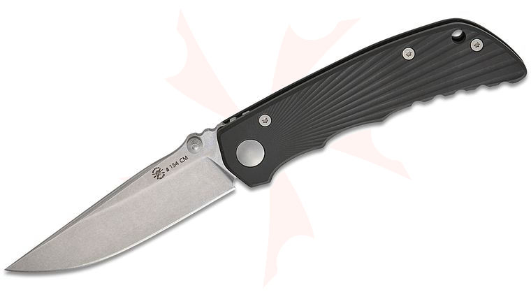 Spartan Blades Field Grade Harsey TALOS II  inchStarburst inch Frame Lock Folding Knife 3.125 inch 154CM Stonewashed Drop Point Blade, Black Cerakote Starburst Aluminum Handles