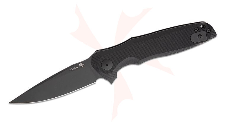 Spartan Blades Field Grade POROS Folding Knife 3.875 inch 154CM Black TiNi Drop Point Blade, Textured Black G10 Handles