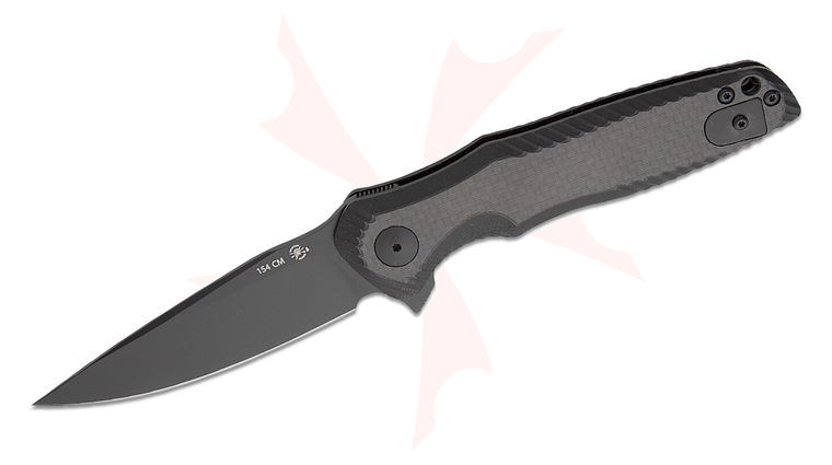 Spartan Blades Field Grade POROS Folding Knife 3.875 inch 154CM Black TiNi Drop Point Blade, Textured Carbon Fiber/Black G10 Handles