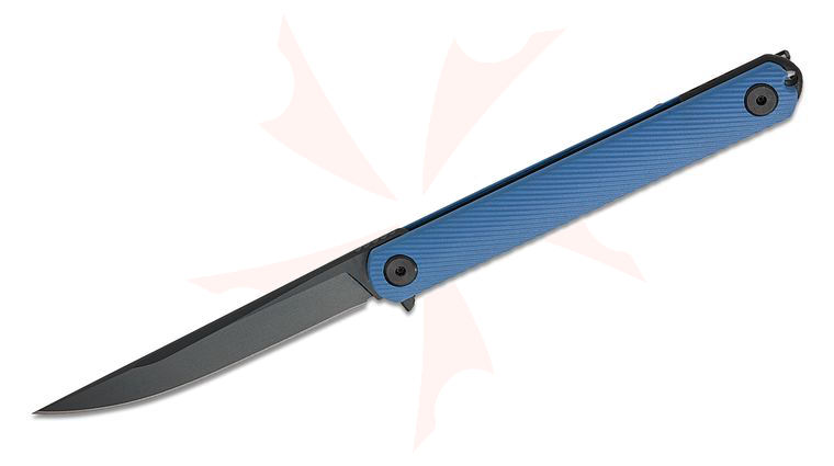 Spartan Blades Field Grade Spartan-Nemec Liner Lock Flipper Knife 3.5 inch CPM-S35VN Black PVD Straight Back Blade, Sculpted Blue GFN Handles