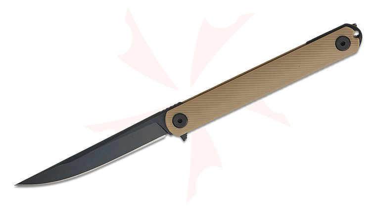Spartan Blades Field Grade Spartan-Nemec Liner Lock Flipper Knife 3.5 inch CPM-S35VN Black PVD Straight Back Blade, Sculpted Tan GFN Handles