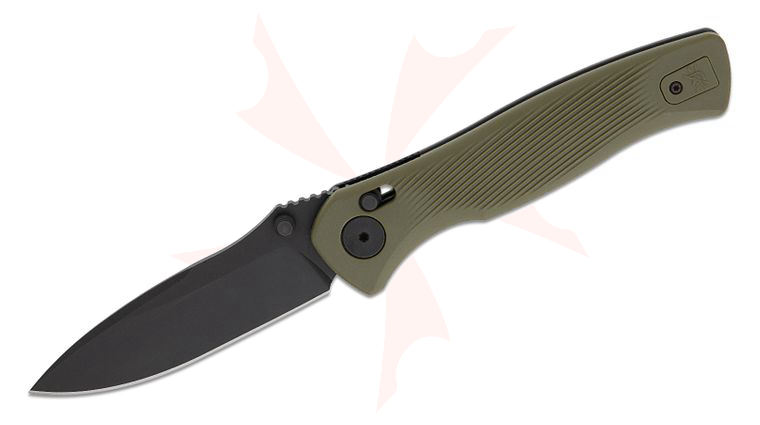 Spartan Blades Field Grade ELEOS Crossbar Lock Folding Knife 3.55 inch 154CM Black PVD Drop Point Blade, OD Green GFN Handles, Reversible Clip