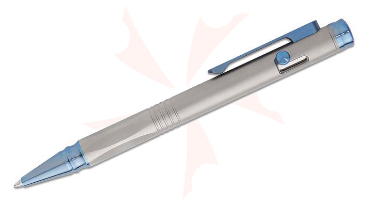 Spartan Blades Grafi Titanium Pen, Satin with Blue Accents, 5.25 inch Overall