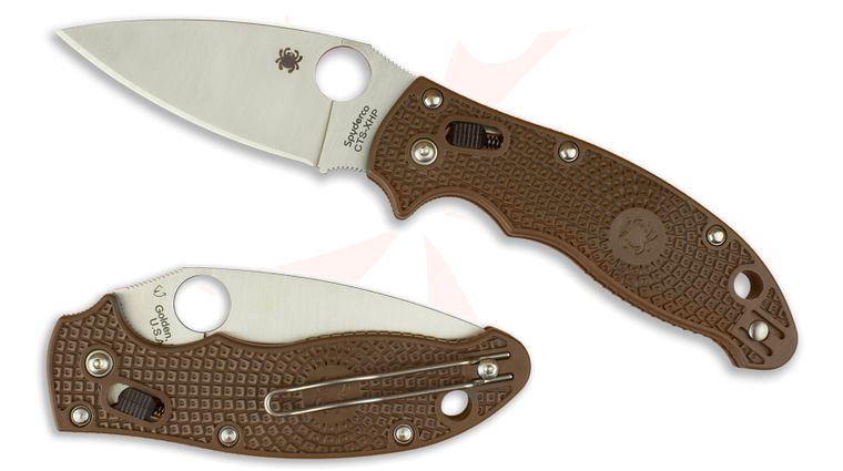 Spyderco C101PBN2 Manix 2 Lightweight Folding Knife 3.37 inch Satin Plain CTS-XHP Blade, Brown FRN Handles - KnifeCenter Exclusive