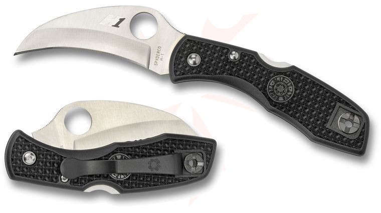 Spyderco Tasman Salt Folding Knife 2-15/16 inch H1 Plain Hawkbill Blade, Black FRN Handles