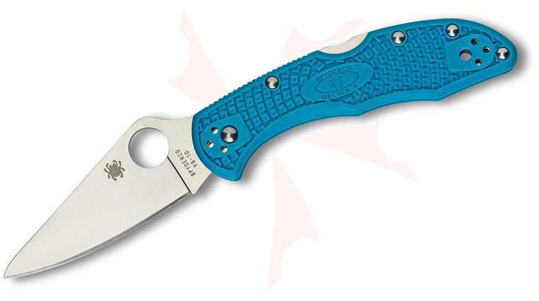 Spyderco C11FPBLM Delica4 NLEOMF Flat Ground 2-7/8 inch VG10 Satin Plain Blade, Blue FRN Handles