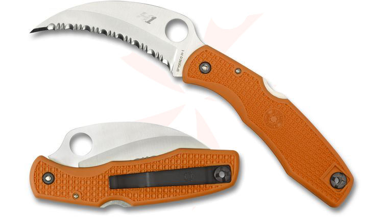 Spyderco SpyderHawk Salt Folding Knife 3.67 inch H1 Satin Serrated Hawkbill Blade, Orange FRN Handles, Sprint Run