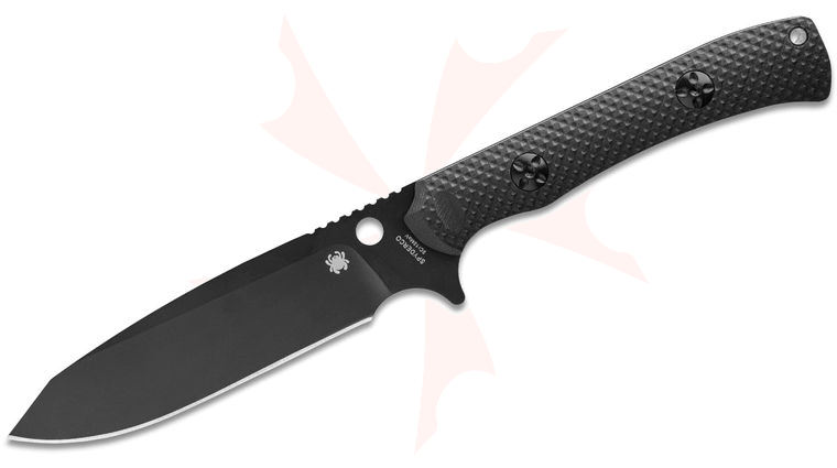 Spyderco Kevin Smock Skoli Fixed Blade Knife 4.65 inch 9Cr18MoV Black Oxide Modified Sheepsfoot Blade, Contoured Checkered Black G10 Handles, Boltaron Sheath