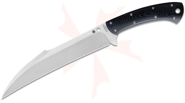 Spyderco Yurco Ginunting Fixed Blade Knife 8.08 inch 9Cr18MoV Satin Ginunting Blade, Contoured Polished Black G10 Handles, Boltaron Sheath