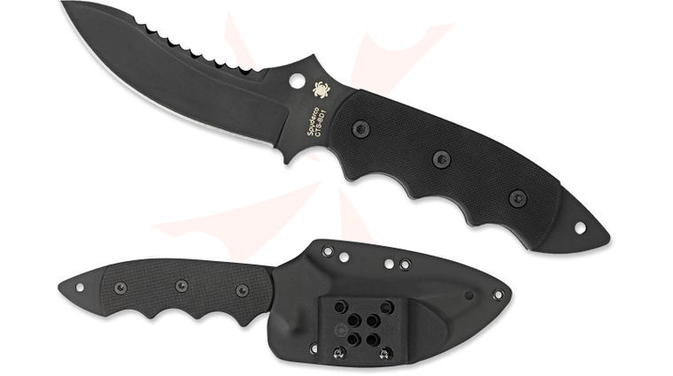 Spyderco Pygmy Warrior Combat 4.6 inch Black Plain and Serrated Double Edge Blade, G10 Handles