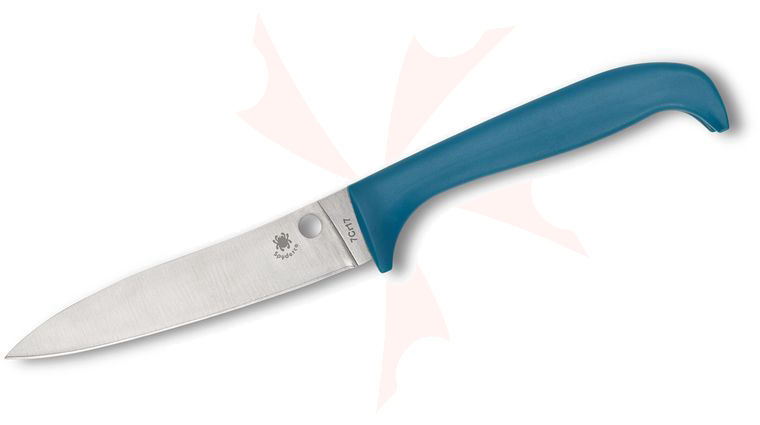 Spyderco Counter Puppy Kitchen Knife 3.46 inch 7Cr17 Plain Blade, Blue Plastic Handle