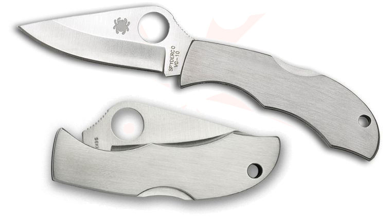 Spyderco LSSP3 LadyBug 3 Key Ring Knife 1-15/16 inch VG10 Plain Blade, Stainless Steel Handles