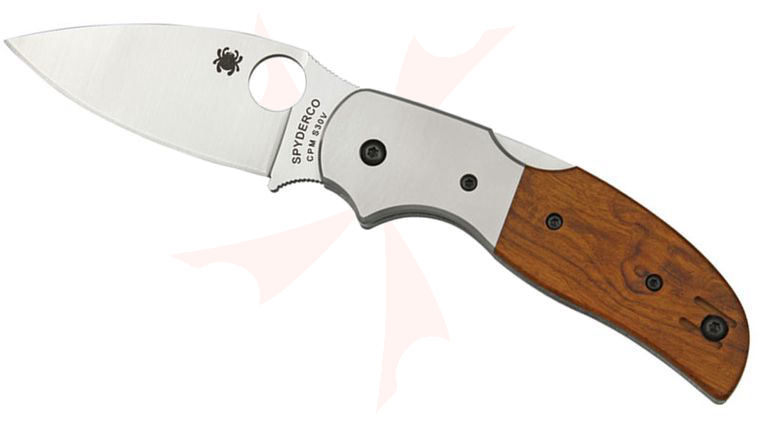 Spyderco C123WDP Sage 4 Folding Knife 3 inch S30V Plain Blade, Arizonian Ironwood Handles, Titanium Bolsters