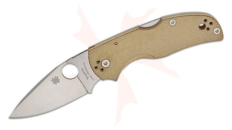 Spyderco Native 5 Lockback Folding Knife 2.95 inch CPM-CruWear Satin Plain Blade, Brown Canvas Micarta Handles