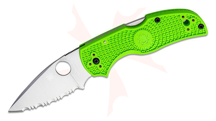 Spyderco Native 5 Salt Folding Knife 2.95 inch LC200N Satin Serrated Blade, Green FRN Handles