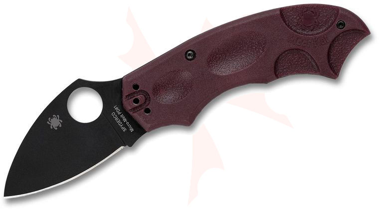 Spyderco Meerkat Sprint Run Phantom Lock Folding Knife 2.02 inch CTS-PD#1 Black Plain Blade, Burgundy FRN Handles